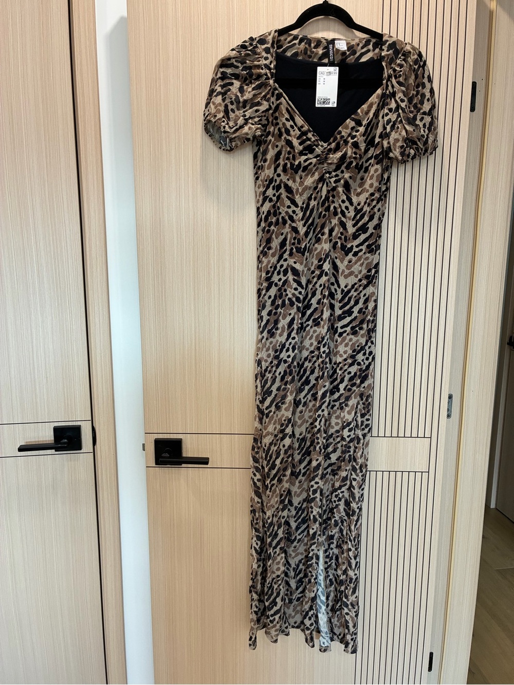 H&M Brown and Black Animal-Print V-Neck Maxi Dress